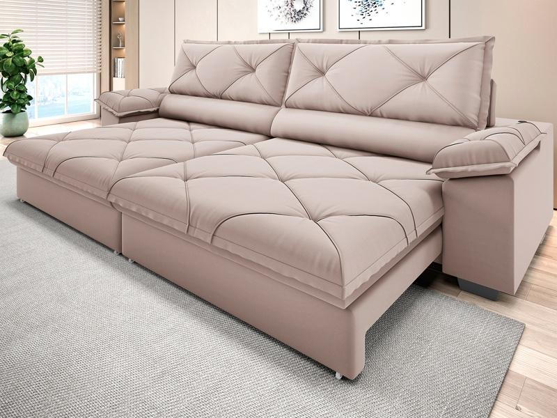 Sofá Com Carregador Usb E Molas No Assento Retrátil Reclinável Nice 2,10m Velosuede - Netsofas -  Bege