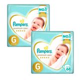 Kit 2 Fralda Descartável Pampers Premium Care G 68 Unidades Cada