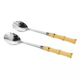 Jogo 2 Utensílios Pra Salada Bambu Plástico Inox 23cm Lyor