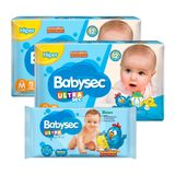 Kit Babysec Fralda Descartável Ultrasec Galinha Pintadinha M 144 Tiras + Toalha Umedecida Ultrafresh 46 Unidades