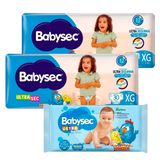 Kit Babysec Fralda Descartável Ultrasec Galinha Pintadinha Xg 60 Tiras E Toalha Umedecida Ultrafresh 46 Unidades