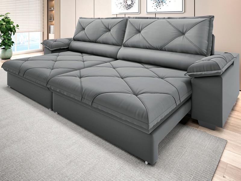 Sofá Com Carregador Usb E Molas No Assento Retrátil Reclinável Nice 2,10m Velosuede - Netsofas -  Grafite