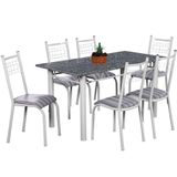 Conjunto de Mesa com 6 Cadeiras Lisboa Branco Liso E Preto Listrado