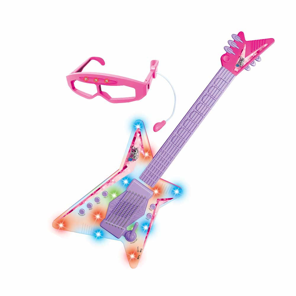 Guitarra Infantil Com Oculos E Mic Rock Show Rosa Dm Toys