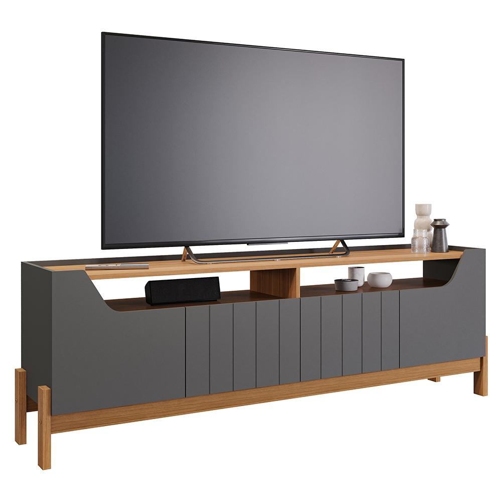Rack Bancada Moema 185cm Grafite/nature Para Tv Até 70 - Permóbili