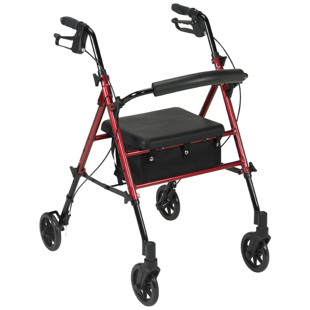 Andador Para Idoso Dobrável Até 136kg Com Alças Ajustáveis E Assento, Drive Medical Rtl10261rd, Vermelho