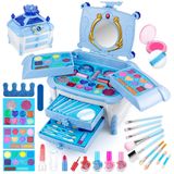 Kit De Maquiagem Infantil Com 50 Peças E Caixa Estojo Portátil Para Crianças De 3 A 12 Anos, Babbyo Princesa Casstle, Azul