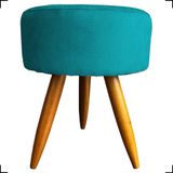 Puff Redondo Suede Cores Pé Palito 25cm Castanho - Azul-turquesa, Suede