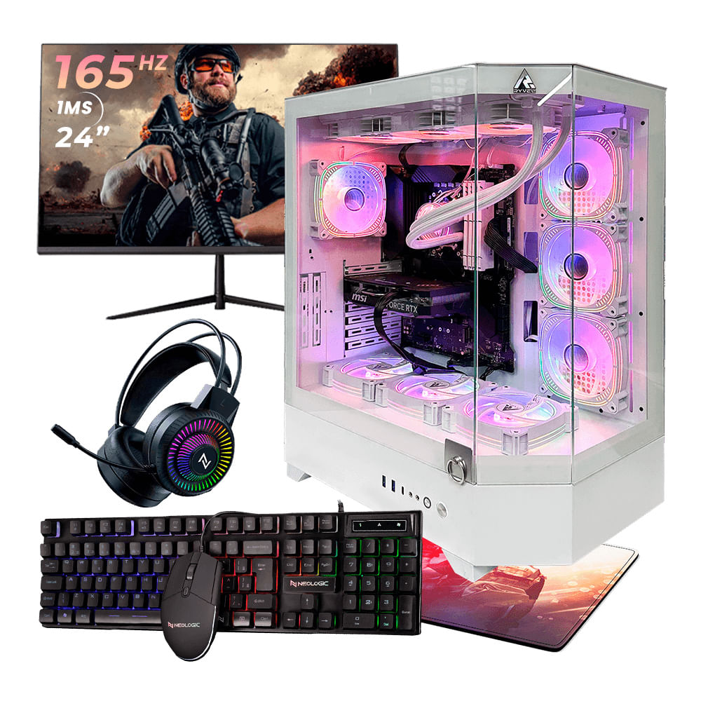 Pc Gamer Completo Ryzen 5 5500, 16gb 3200mhz, (rtx 4060 8gb), B550m, Ssd 480gb M.2, 600w 80 Plus, Monitor 24 165hz - Nli88053 U Unica Unica