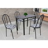 Conjunto de Mesa de Cozinha 4 Cadeiras Genebra Preto e Branco Floral