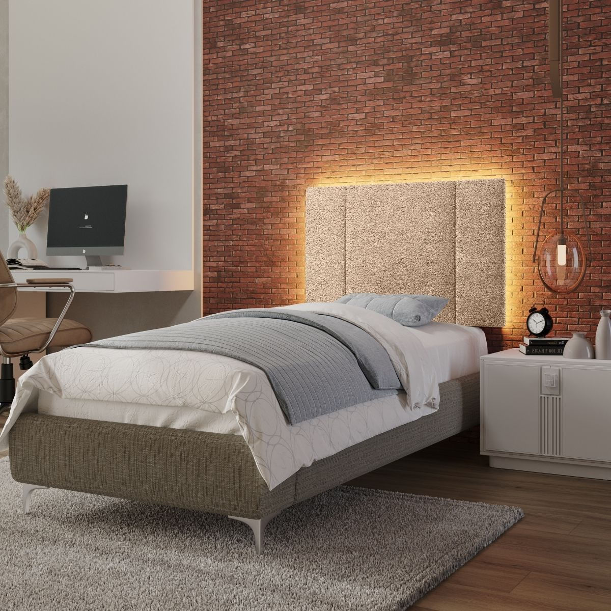 Cabeceira Estofada Cama Box Solteiro Com Led Splend 90 Cm