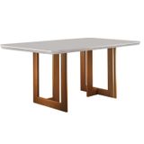 Mesa De Jantar 180x90cm Tampo Madeira/vidro Vitoria Mobilare Imbuia Natural/laca Offwhite