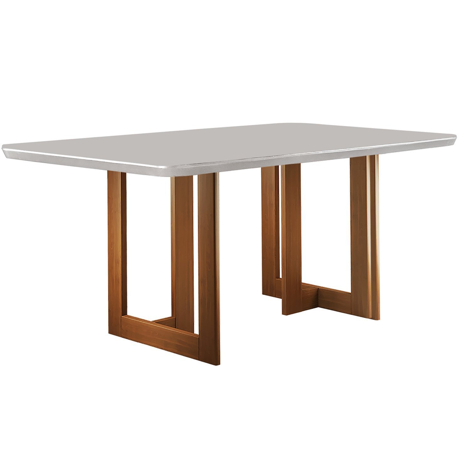 Mesa De Jantar 180x90cm Tampo Madeira/vidro Vitoria Mobilare Imbuia Natural/laca Offwhite