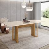 Mesa De Jantar 8 Lugares 200cm Mdf Com Vidro Canto Arredondado Com Vidro Ísis Nature/off White