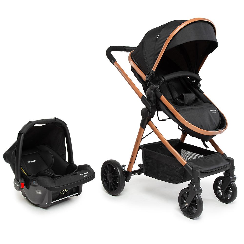 Carrinho De Bebê E Bebê Conforto Voyage Prestige Preto Terracota