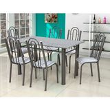 Conjunto de Mesa com 6 Cadeiras Luiza Craqueado Preto e Linho