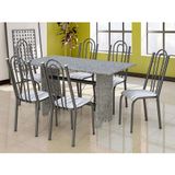 Conjunto de Mesa com 6 Cadeiras Pietra Craqueado Preto e Linho