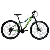 Bicicleta Aro 29 Alfameq Pandora Feminina Alumínio 21v Freio A Disco - Preto-amarelo-verde Tam.17