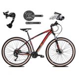 Bicicleta Aro 29 Ksw Xlt Alívio E Altus 27v Freio Hidráulico Garfo Trava Pneu Faixa - Preto-vermelho-laranja Tam.21