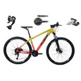 Bicicleta Aro 29 Ksw Xlt 27v Câmbios Shimano Altus Freios Hidráulicos Garfo Com Trava - Amarelo-laranja Tam.19