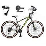 Bicicleta Aro 29 Ksw Xlt Alívio E Altus 27v Freio Hidráulico Garfo Trava Pneu Faixa - Preto-verde Tam.21