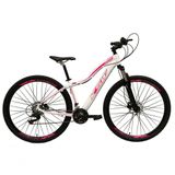 Bicicleta Feminina Aro 29 Ksw Mwza 27v Freio Hidráulico K7 Garfo Com Trava Pneu Com Faixa Bege - Branco-rosa Tam.15