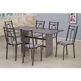 Conjunto de Mesa com 6 Cadeiras Pietra Craqueado Preto e Listrado Branco e Preto