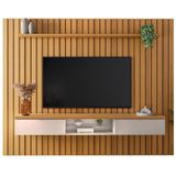 Painel Ripado Tv 274cm Wise E Bancada Suspensa Orion B01 Cinamomo Off White