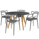 Conjunto Mesa De Jantar Redonda Laura 120cm Preta Com 4 Cadeiras Allegra - Cinza Escuro