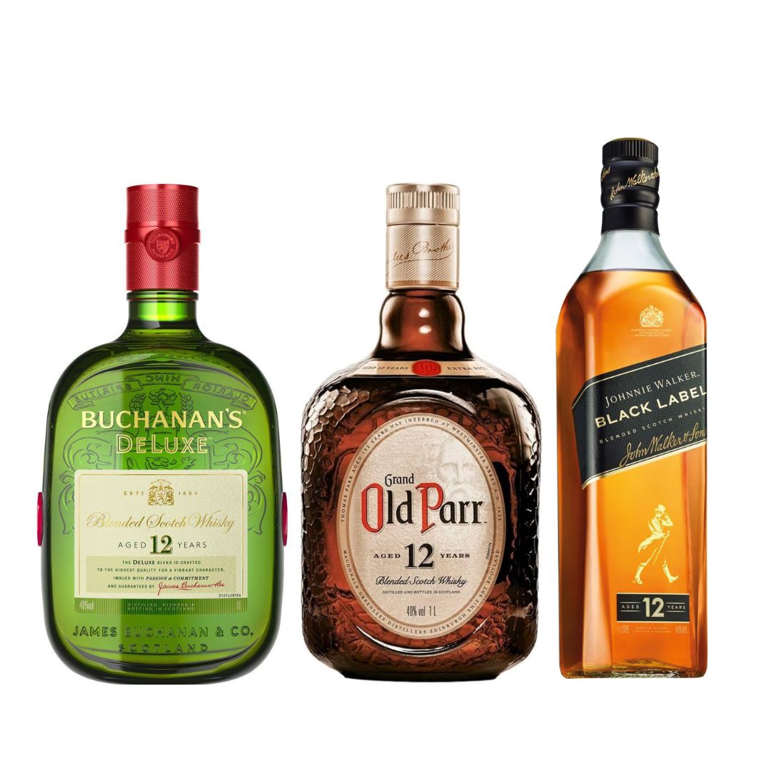 Whisky Grand Old Parr 1l + Black Label 1l + Buchanan&#39;s 1l