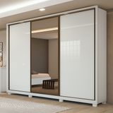 Guarda Roupa Casal Com Espelho 3 Portas De Correr 6 Gavetas E Pés 270,5cm Spazio Glass Espresso Móveis  Branco