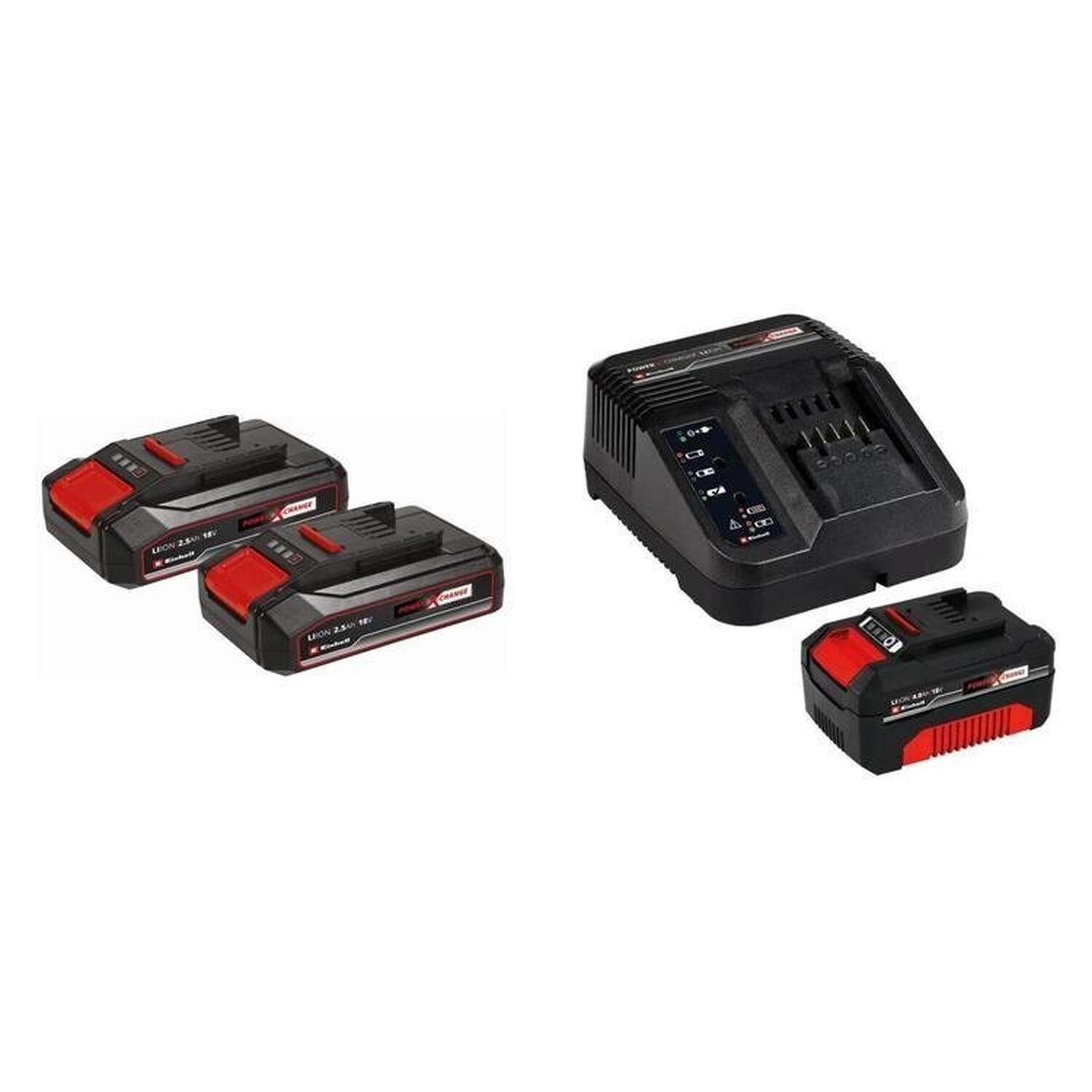 1 Kit Bateria Power X-change 2 Unidades 18v 2,5ah Twinpack E 1 Kit Carregador Bivolt Com Bateria 18 Vermelho/preto