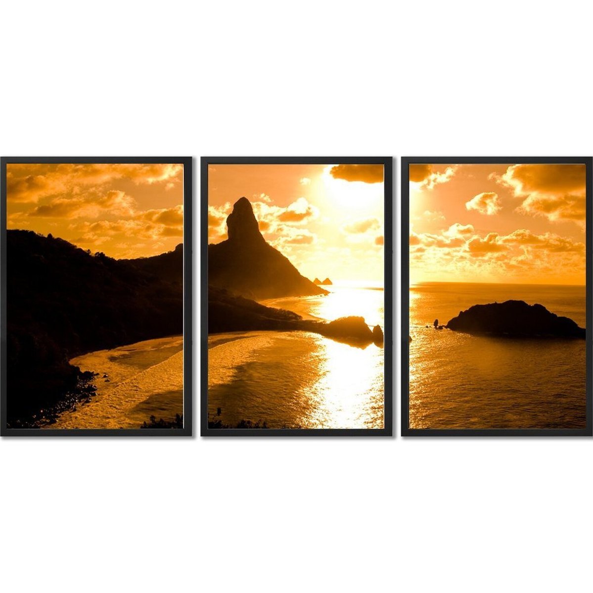 Quadro Decorativo 3 Telas Paisagem Fernando De Noronha Diversos Tamanhos Branco