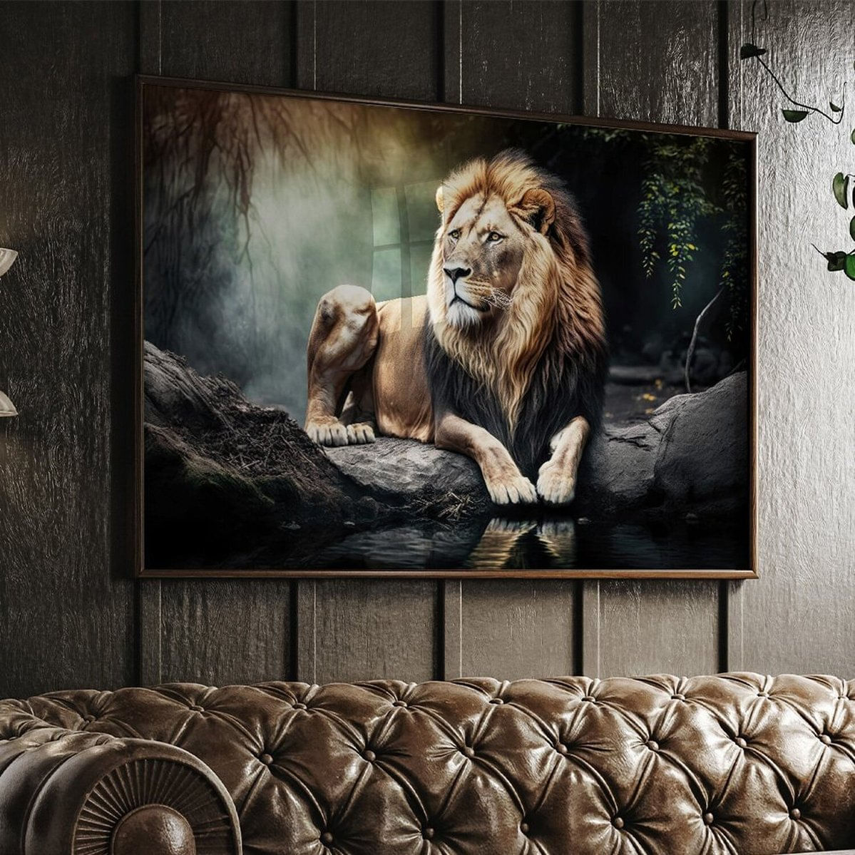 Quadro Decorativo 1 Tela Animais Leão Sereno Na Natureza Diversos Tamanhos Branco