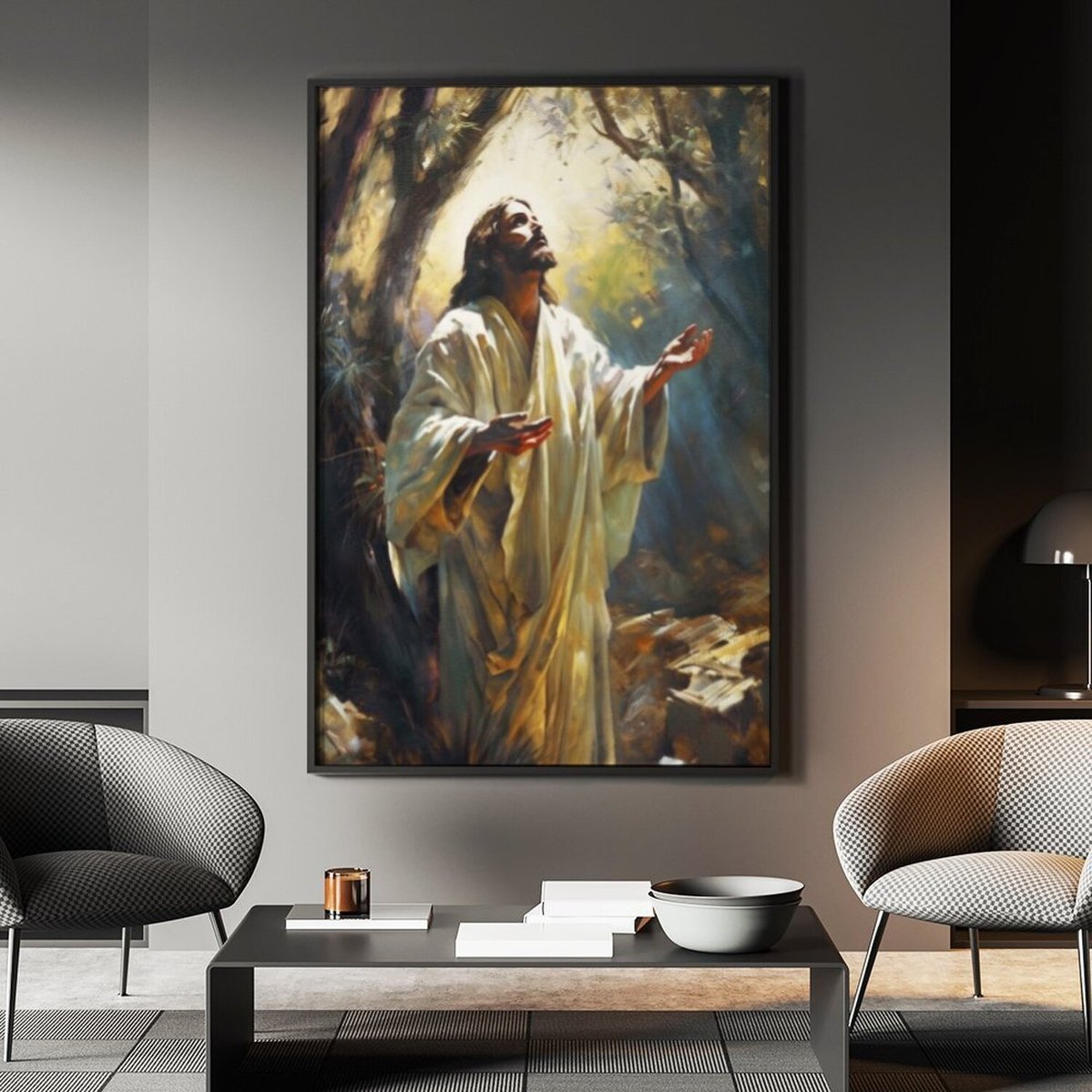 Quadro Decorativo 1 Tela Pintura Religiosa Jesus E O Céu  Diversos Tamanhos Branco