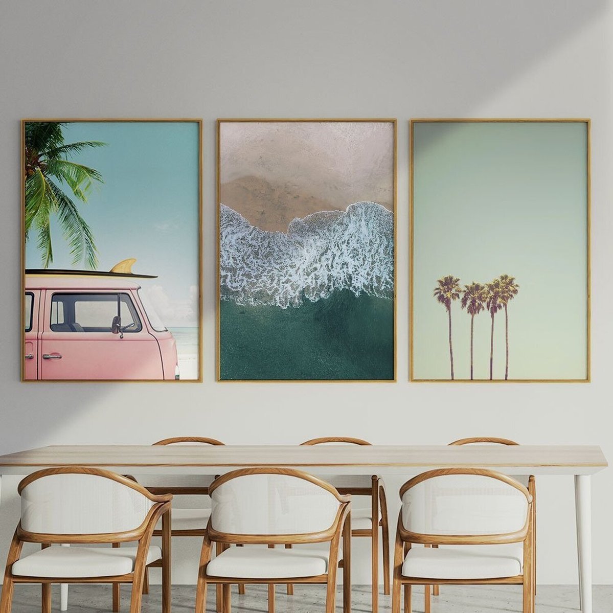 Quadro Decorativo 3 Telas Paisagem Praia E Surf Diversos Tamanhos Branco