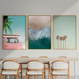 Quadro Decorativo 3 Telas Paisagem Praia E Surf Diversos Tamanhos Branco