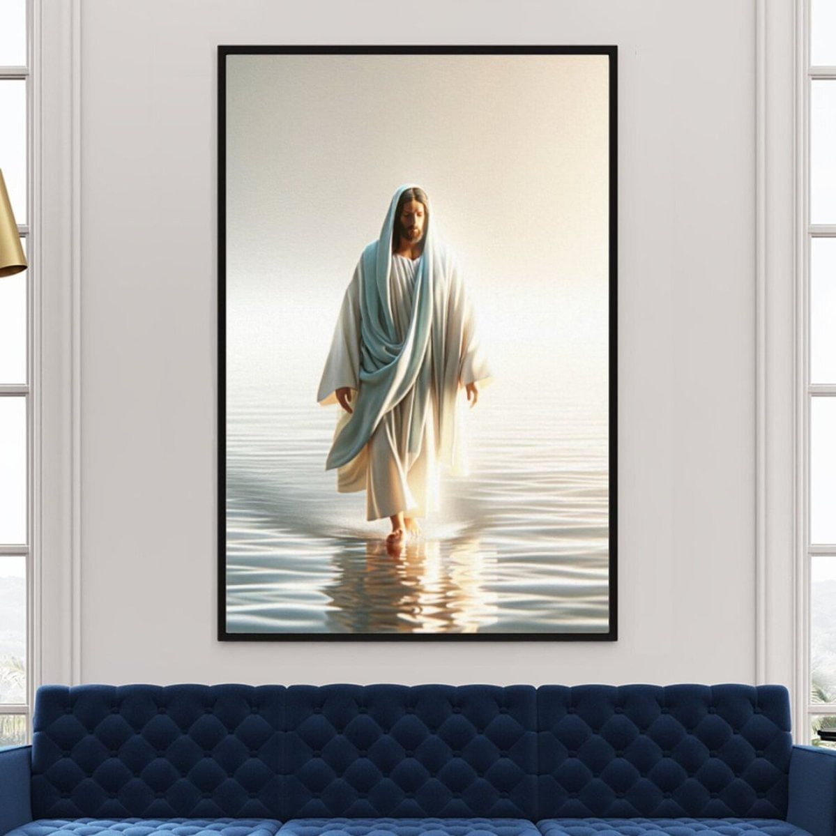 Quadro Decorativo 1 Tela Religioso Jesus Caminhando Sobre As Águas Diversos Tamanhos Branco