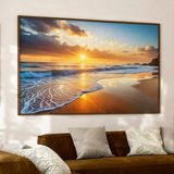 Quadro Decorativo 1 Tela Praia E Pôr Do Sol  Diversos Tamanhos Branco