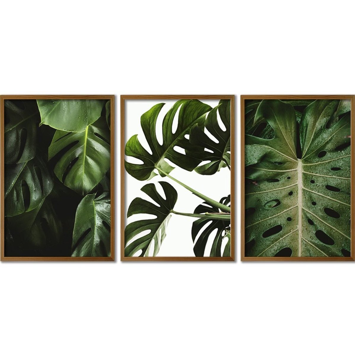 Quadro Decorativo 3 Telas Folhas Ii Diversos Tamanhos Branco