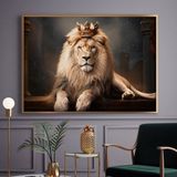 Quadro Decorativo 1 Tela Animais Leão Rei Em Trono Diversos Tamanhos Branco