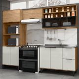 Cozinha Modulada Toscana 4 Peças Mdf Com Aéreo 1200 Porta De Vidro Basculante E Torre 2 Fornos Freijó/off White
