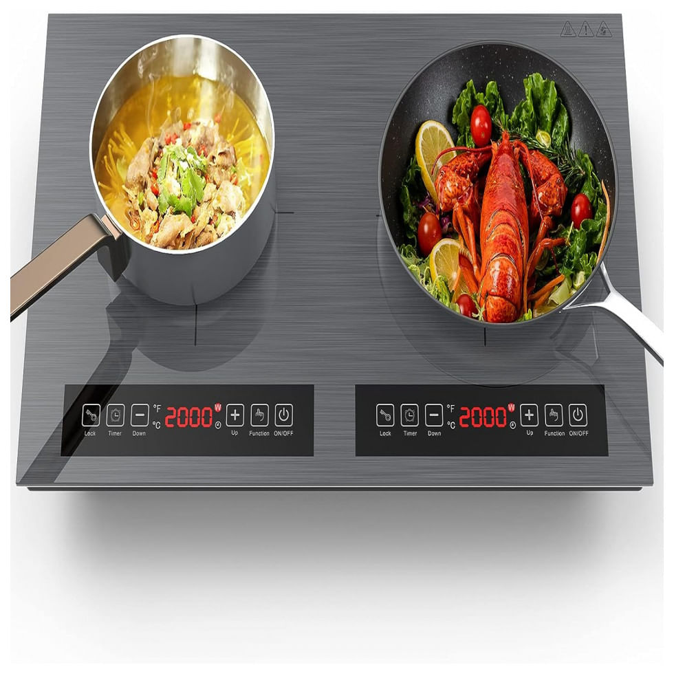 Cooktop Eletrico De Bancada Com 2 Queimadores De Inducao E Controle Digital, 110v 2000w, Qtyancy, Cinza