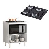 Kit Balcão Para Cooktop Master Branco Sem Porta E Fogão Cooktop 4 Bocas Ultrachama Preto