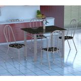 Conjunto de Mesa Genova com 4 Cadeiras Alicante Branco Prata e Preto Floral