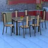 Conjunto de Mesa Granada com 6 Cadeiras Preto Prata e Nature Bege GR