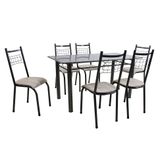 Conjunto de Mesa Granada com 6 Cadeiras Lisboa Preto Prata e Nature Bege