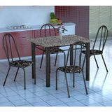 Conjunto de Mesa Genova com 4 Cadeiras Alicante Preto Prata e Preto Floral