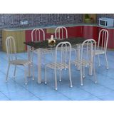 Conjunto de Mesa Granada com 6 Cadeiras Madri Branco Prata e Preto Listrado GR