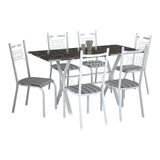 Conjunto de Mesa Miami Com 6 Cadeiras Lisboa Branco Liso E Preto Listrado